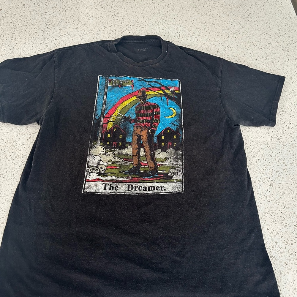 VINTAGE Nighmare on Elm Freddy Halloween Black Short Sleeve Tee Vibrant Graphic